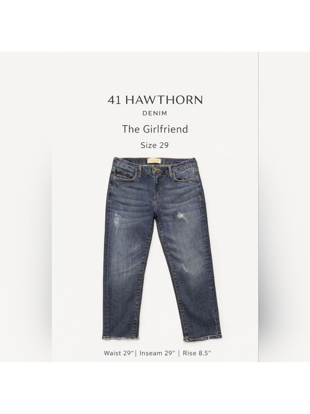 41 Hawthorn The Girlfriend Jeans Size 29 Medium Wash Distressed Ankle